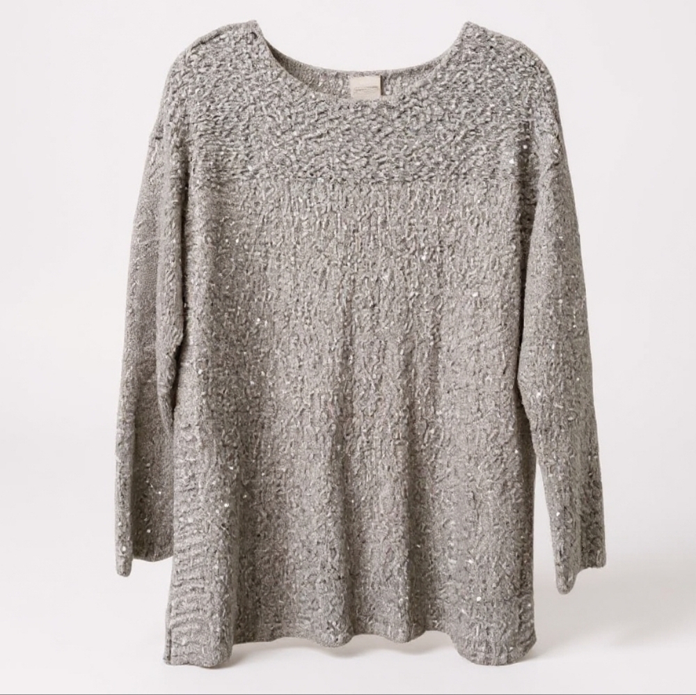 Chico's Tunic length Drop shoulder Gray Sweater with Sequins Size L - Picture 4 of 10